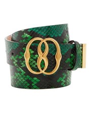 Bally 6304072 Buckle Python-embossed Leather Deep Merald Belt EU 85/US 34
