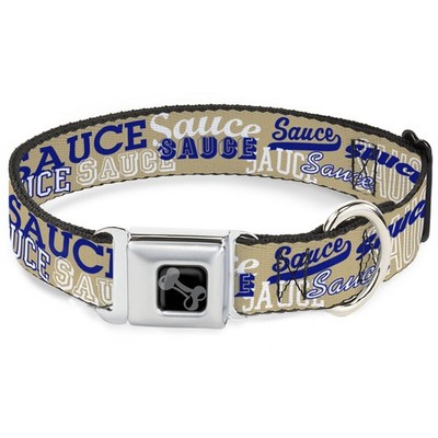 Dog Collar Bone SAUCE Typography Collage Tan/White/Blue WIDE-Medium  (US IMPORT)