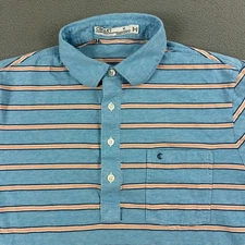 Criquet Polo Shirt Mens Medium Blue Striped Pocket Golf Pima Cotton Soft Casual
