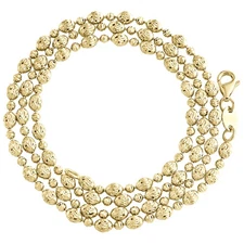 10K Yellow Gold Texture Moon Cut / Candy Bead 3mm Italian Chain / Necklace 18"