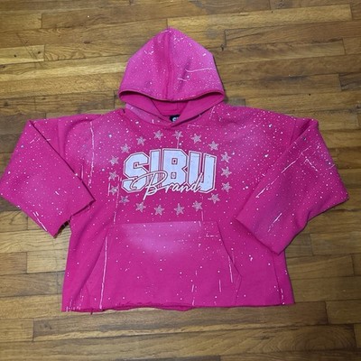 SIRU Women s Pink Pullover Hoodie L Cotton Fleece Logo Graphic Pocket