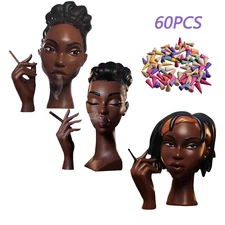 Head Incense Burner Black Woman Face Resin Holder with Cones