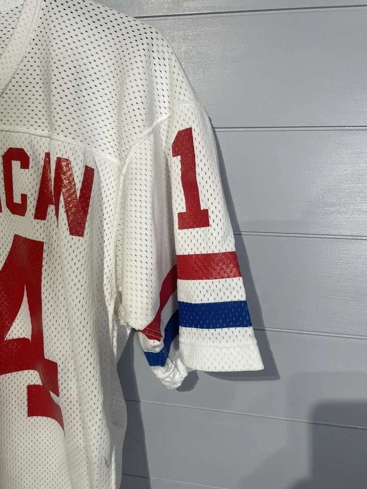 Camiseta deportiva de hockey americana vintage de los 80 Wilson #14 para hombre talla 44 blanca roja azul EE. UU. Foto 4 de 4