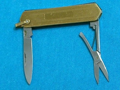 NM VINTAGE LATAMA ITALY GOLD MINI GENTS RAILROAD POCKET WATCH FOB KNIFE SCISSORS