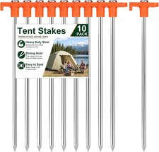 10PCS Tent Stakes Heavy Duty Camping Tent Stakes 7Inch Non-Rust Metal Tent Pegs