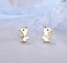 Adorable Lovely Gold White Dog Puppy Pave CZ Stud Earrings