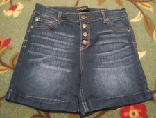 Girls Celebrity Pink Jean Shorts Blue Denim 16 Button Fly Stretch Dark Cuffed