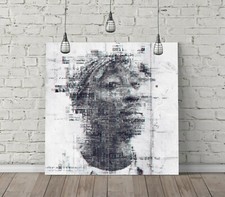 TUPAC 4 SQUARE CANVAS WALL ART FLOAT EFFECT/FRAME/POSTER PRINT- GREY BLACK