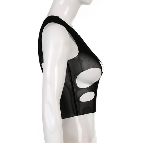 Women Sleeveless Sheer Mesh Crop for Tank Top Sexy Ripped Hole Racerback Vest Sh - Picture 7 of 10