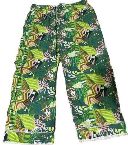 Haute Hippie Green Botanical Jungle Tropical Print Drawstring Lounge Pants XL