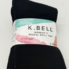 K. Bell Black Modal Roll Top Socks 6 Pair Soft Breathable Minimalist Normcore