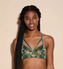 Cosabella Paradiso strappy bra underwire sz 34F lace semi sheer Green Congo