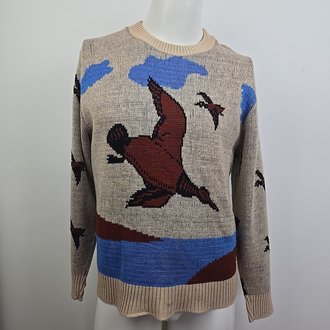 Vintage 60s Parkley Knit Wear Allover Print Duck Sweater
