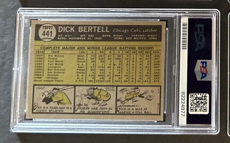 1961 Topps Baseball 441 Dick Bertell Chicago Cubs PSA 7 - Image 2 of 2
