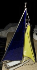 Tiffany Style-Stained Glass Sailboat Blue and Yellow Sails