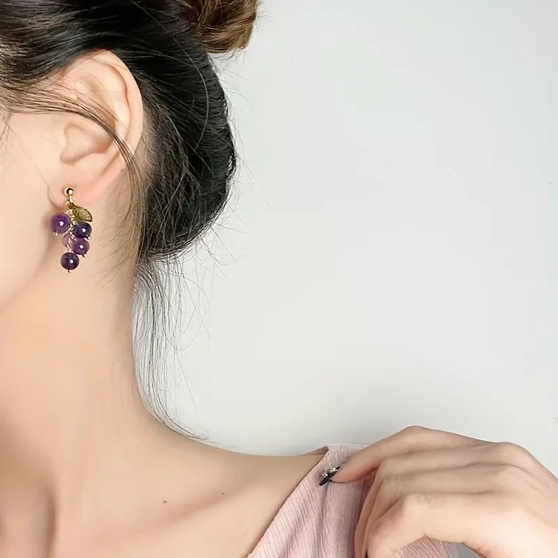Moda Pendientes Colgantes Púrpura Cristal Artificial Uva Joyería Únicos Mujeres Nuevos Foto 2 de 4