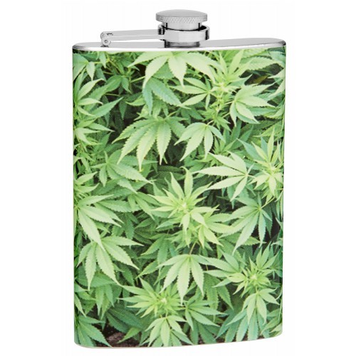 8oz Pot Leaf Black Hip Flask Hemp 8oz Pot Leaf Black Hip Flask Hemp