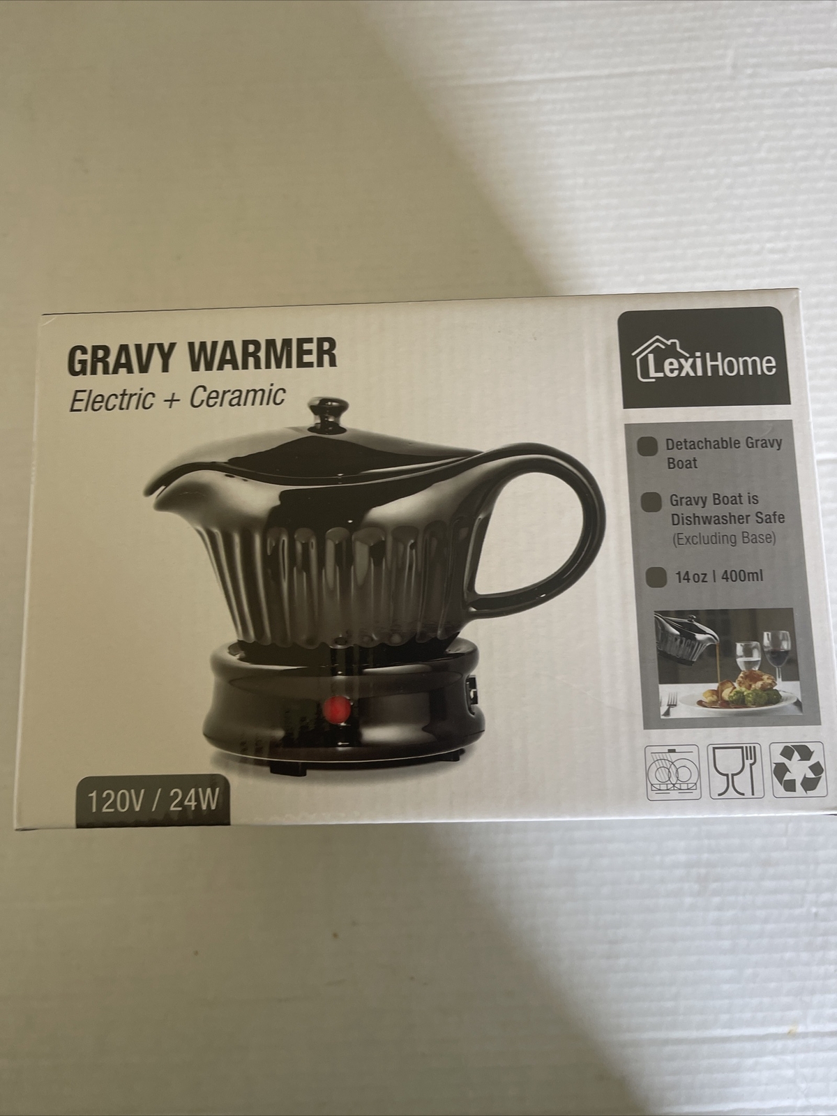 Electric Gravy Warmer Ceramic 14oz 400ml, 120V Gravy Warmer black new