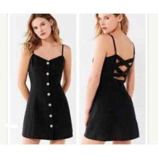 Urban Outfitters Button-Down Strappy Back Linen Dress Black Women's XS