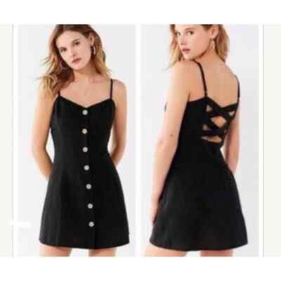Urban Outfitters Button-Down Strappy Back Linen Dress Black Women's XS |  eBay