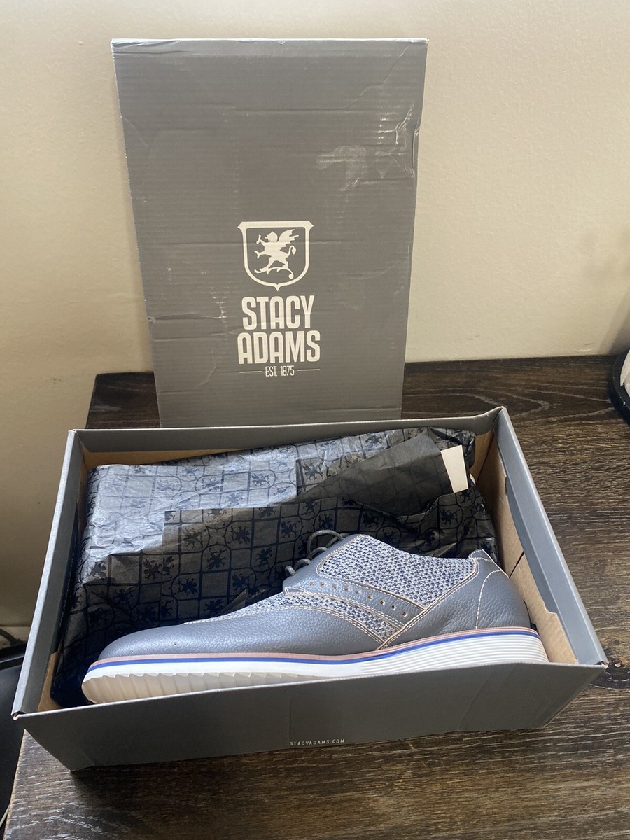Stacy Adams Mens Grey Leather Knit Wingtip Oxford Shoes 25450-020 Size 11M Stacy Adams Locke Wingtip Oxford Knit Smooth Leather Shoes  main image 2