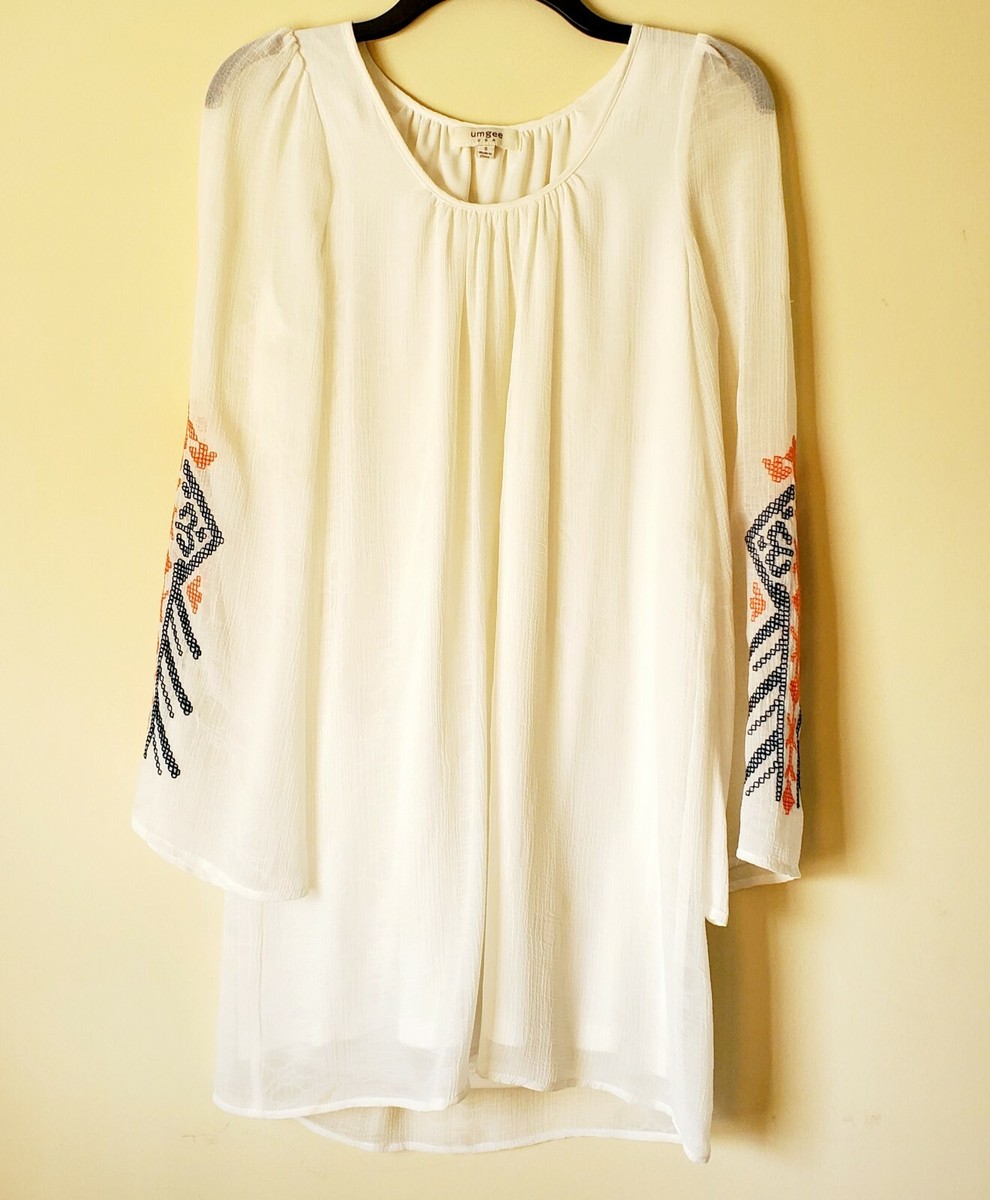 UMGEE Women's Boho Embroidered Long Sleeves White Dress Size S | eBay