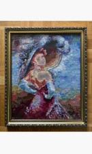 STUNNING NEEDLEPOINT CANVASES. BEAUTIFUL FRAME WITH GLASS 15 x18" HANDMADE BY ME
