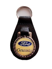 BLACK  LEATHER KEYRING/ FOB DEPICTING FORD GRANADA VINTAGE /WORN CAR BRAND IMAGE