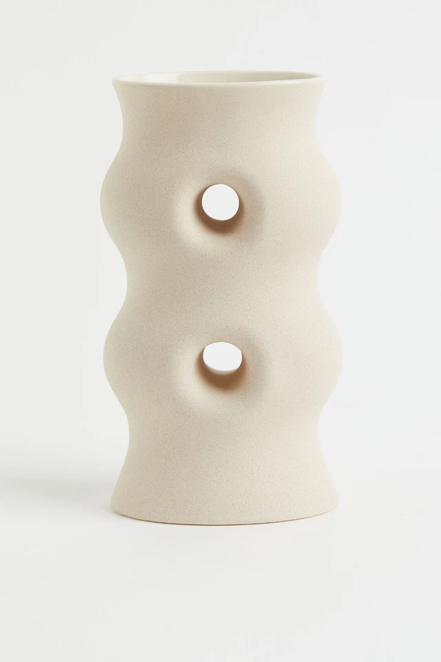 Novo West Elm Grande Creme Grés Abstrato Cerâmica Plantador Vaso de Flores Decoração - Imagem 3 de 4