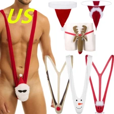 Men's Christmas Costume Santa Mankini Sexy Bodysuit Reindeer Thong Underwear