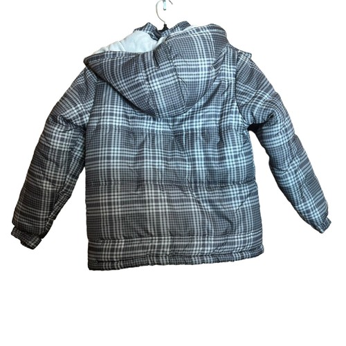 Calvin Klein Kids Hooded Puffer Jacket Small 8 Multicolor Plaid Zipper - Picture 6 of 7