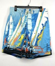 Nautica Mens Multi Colored Geometric Print Stretch Waist Summer Swim Trunks M