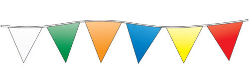 RED WHITE BLUE MULTI PENNANT STRING 100' FT 48 TRIANGLE FLAGS 12" X 18" MADE USA - Picture 17 of 17