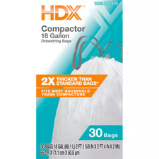 HDX 18 Gal. White Extra Tall Kitchen Drawstring Trash Bags 30-Count