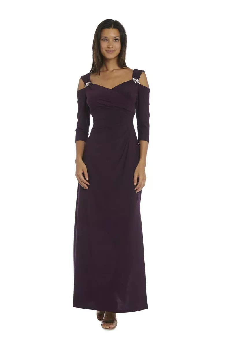 R&M Richards Women's Empire Waist Cold Shoulder Dress with Sleeves- Evening  Gown