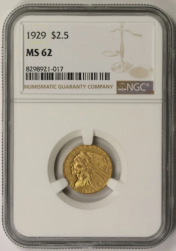 1929 Indian Head Quarter Eagle Gold $2.5 MS 62 NGC