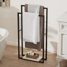 Bathroom Freestanding Towel Rack 2-Tier with Marble Base in Matte Black