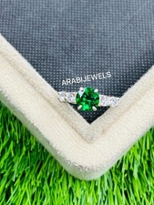 Round Cut Emerald Ring 925 Sterling Silver Gift For Her Halo Engagement Ring.