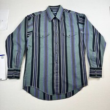 Vintage Wrangler Cowboy Cut Striped Western Pearl Snap Shirt 16-34 X-Long Tails