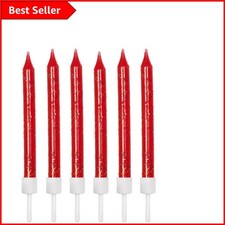 Vibrant Pack of 12 Red Glitter Birthday Candles with Holders for Cake Decoration
