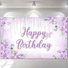 Happy Birthday Backdrop Banner for Girls Women Happy Birthday 6x3.6ft Purple
