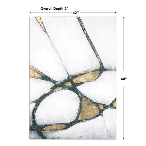 Uttermost Contemporary Fir Wood Abstract Art in Gold/White/Black - Picture 2 of 2