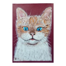 Funny Cat 1 Original Painting Portrait Pet Nursery Gift Handmade Wall Art OOAK