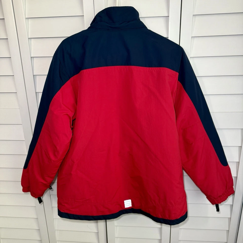 Chaqueta de Invierno Lands’ End Niños Talla 14-16 L Rojo Azul Marino Colorblock Abrigo Forrado de Vellón Foto 2 de 4