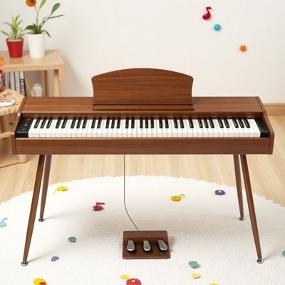 88-Key Full Size Fully Weighted Digital Piano Keyboard - 3-Pedal Stand Walnut