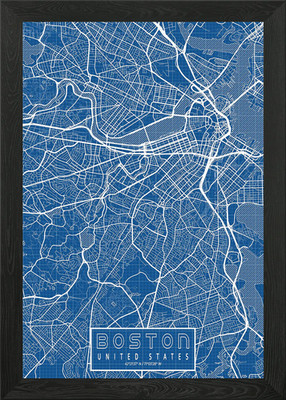 Boston Stadtplan Bauplan gerahmt Wandbild Poster Leinwanddruck Bild