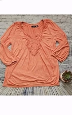 Apt.9 Women's Size Small Peach Crochet detail 3/4 Sleeves Top Blouse