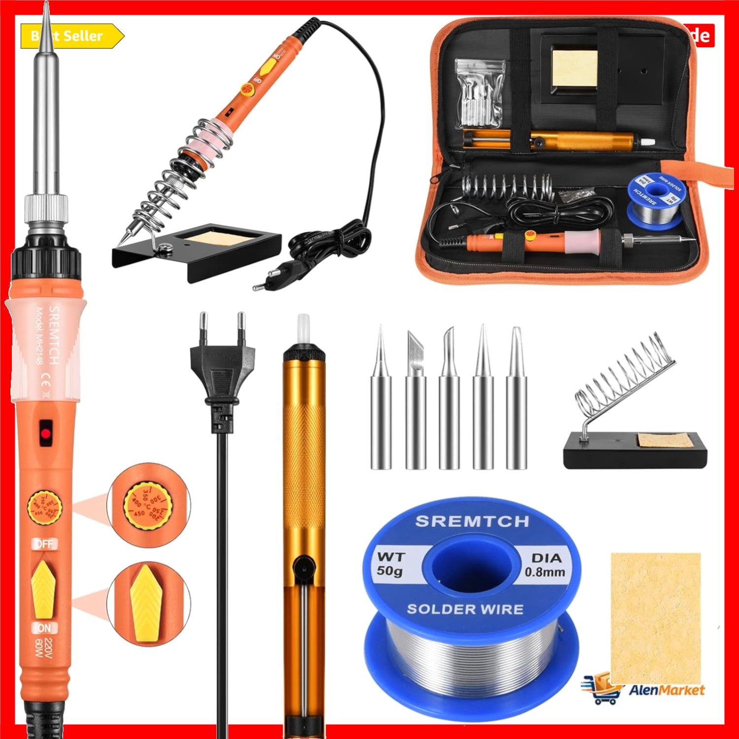 Fer à souder 60W Kit de soudage 10 en 1 SREMTCH avec pointes interchangeables