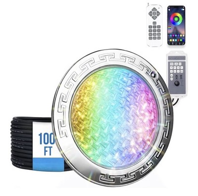 P 60W RGB LED Pool Light   100ft Cable, App & Remote Control