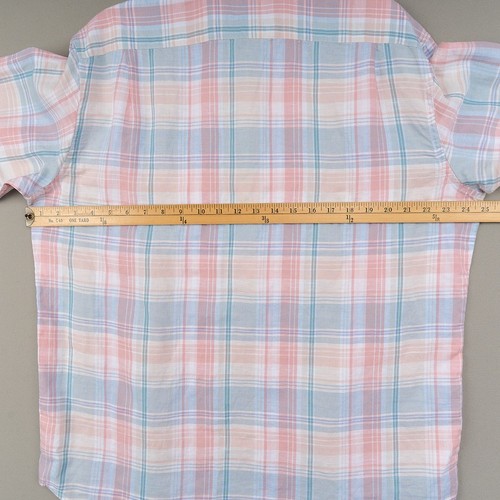 Cremieux Men's Large Popover Shirt Linen Cotton Pink Blue Plaid - Picture 6 of 10